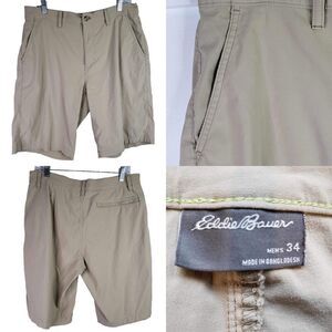 Eddie Bauer Hiking Shorts Mens Size 34 Tan Beige Nylon Camping Stretch